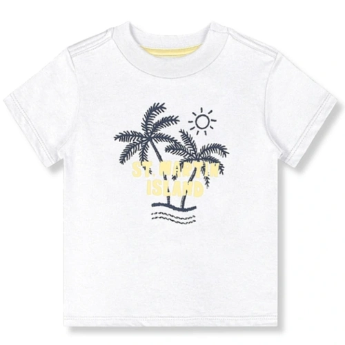 Conjunto Camisa Meia Manga em Malha e Bermuda em Viscose Estampa Coqueiros - Branco