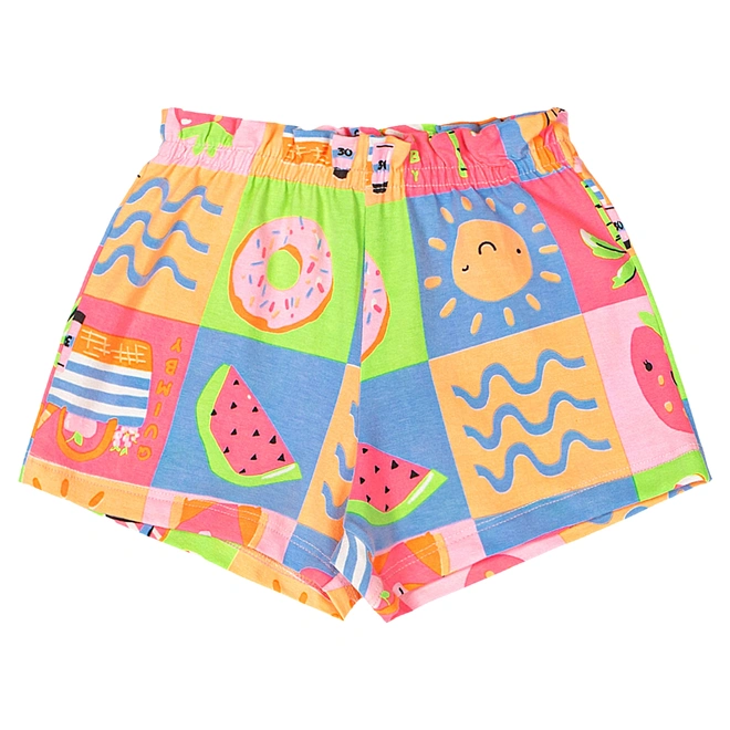 Conjunto Blusa Meia Manga e Short em Cotton Picnic - Branco/Laranja