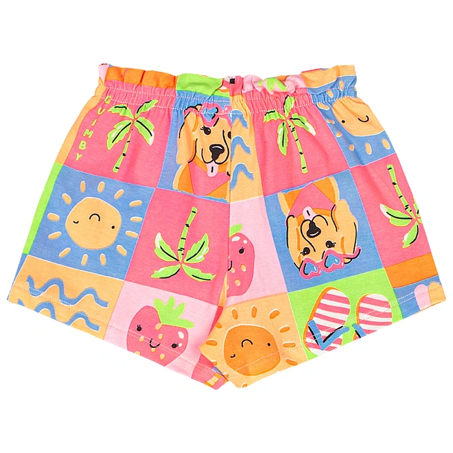 Conjunto Blusa Meia Manga e Short em Cotton Picnic - Branco/Laranja