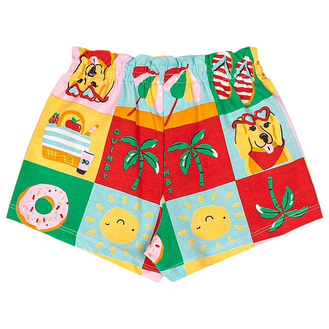 Conjunto Blusa Meia Manga e Short em Cotton Picnic - Branco/Amarelo